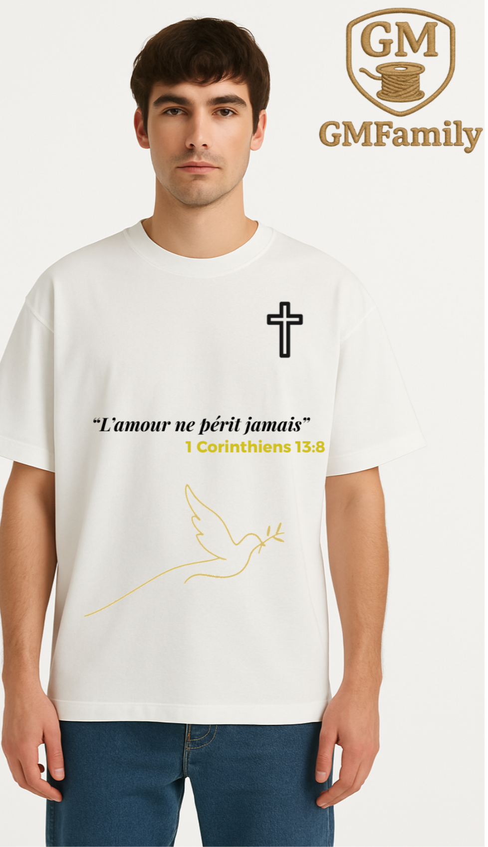 🕊️ T-shirt Oversize Foi & Grâce – "L’amour ne périt jamais."