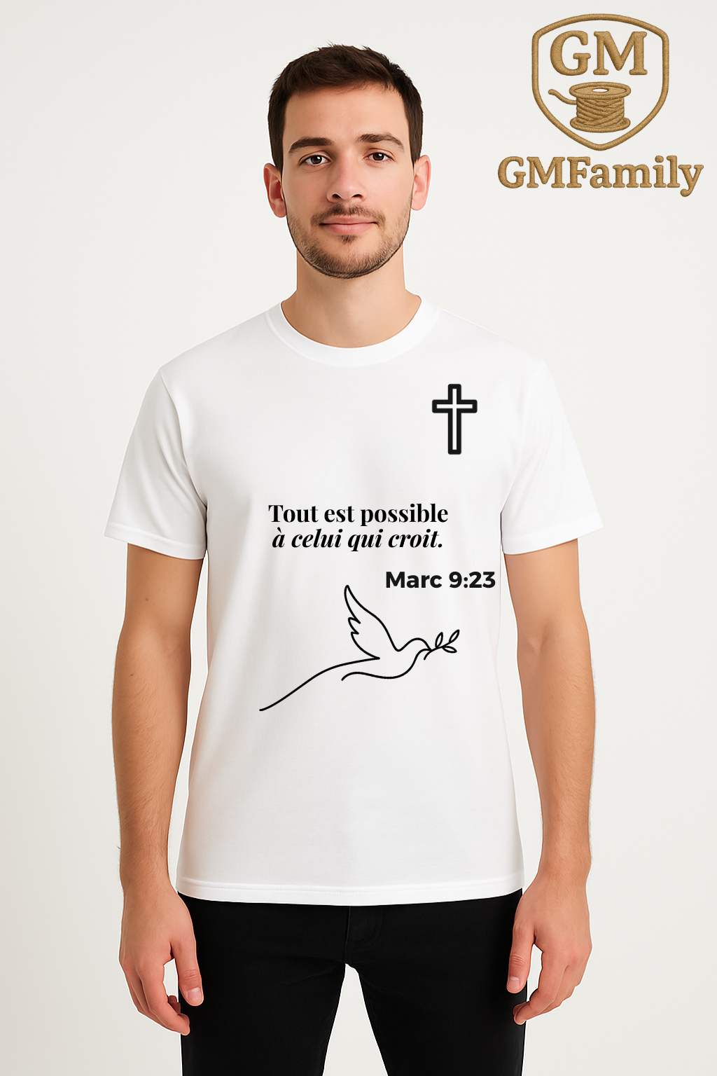 ✝️ T-shirt Classique – "Tout est possible à celui qui croit." FULL NOIR