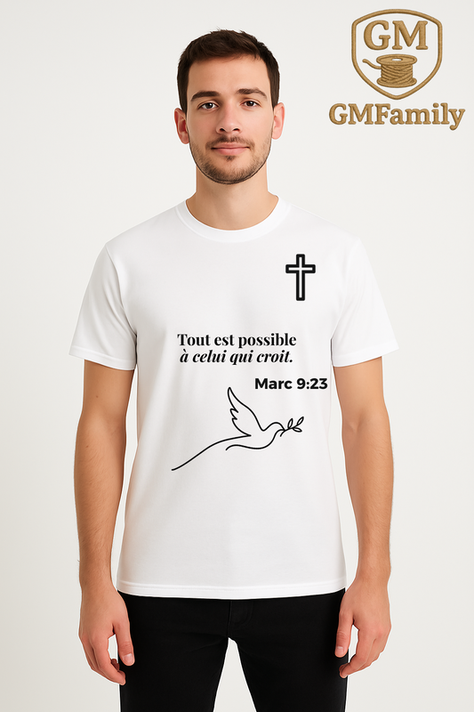 ✝️ T-shirt Classique – "Tout est possible à celui qui croit." FULL NOIR