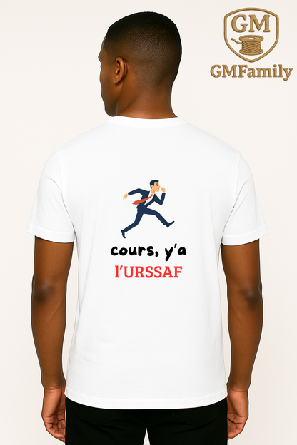 T-SHIRT « Cours, y’a l’Urssaf ! » – Unisexe – 100 % coton bio