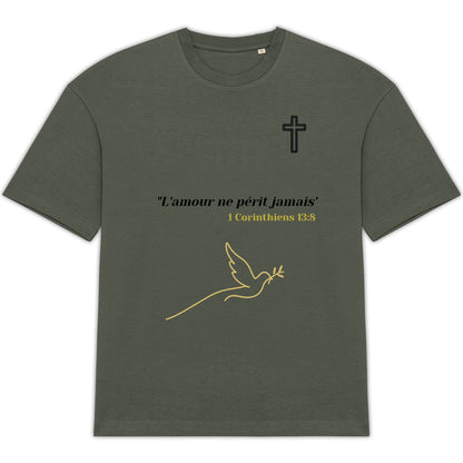 ?️ T-shirt Foi & Grâce – "L’amour ne périt jamais."