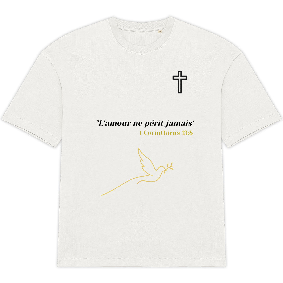 ?️ T-shirt Foi & Grâce – "L’amour ne périt jamais."